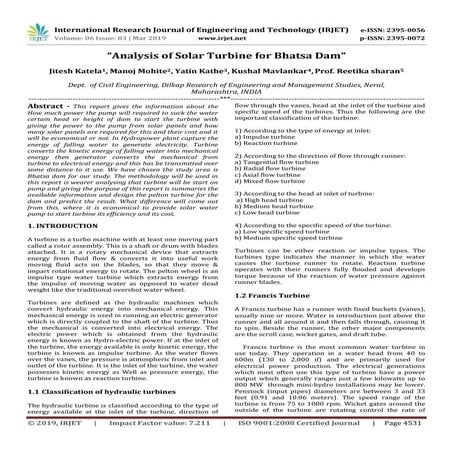 IRJET- Analysis of Solar Turbine for Bhatsa Dam