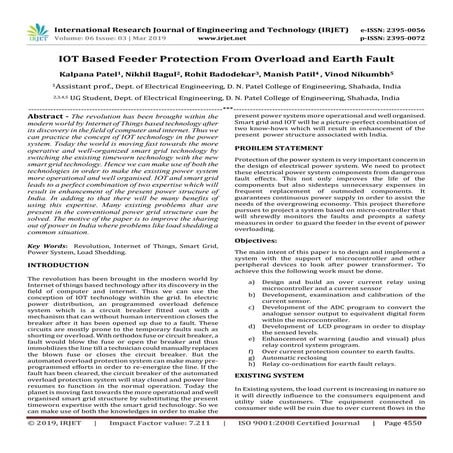 IRJET- IoT based Feeder Protection from Overload and Earth Fault