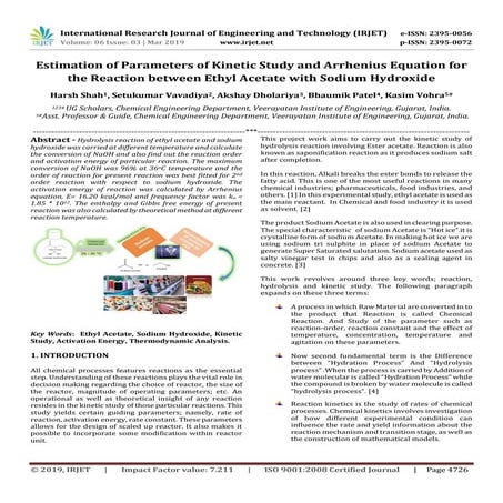 IRJET- Estimation of Parameters of Kinetic Study and Arrhenius Equation for t...