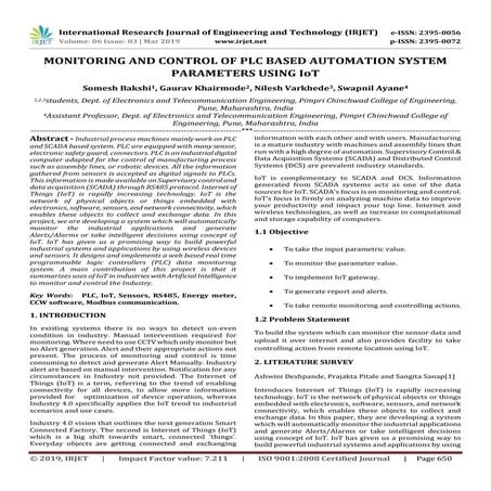 IRJET- Monitoring and Control of PLC based Automation System Parameters using...