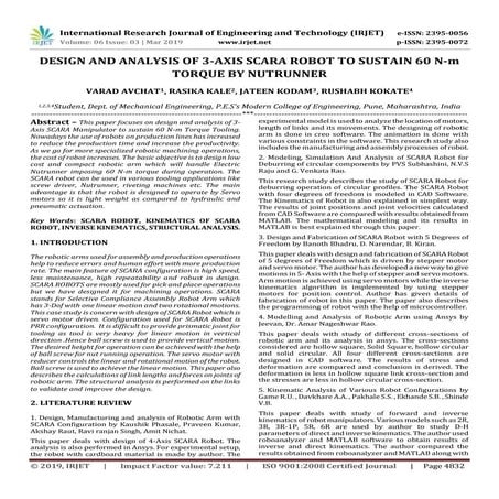 IRJET-  	  Design and Analysis of 3-Axis Scara Robot to Sustain 60 N-M Torque...