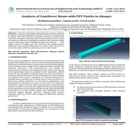 IRJET- Analysis of Cantilever Beam with PZT Patchs in Abaqus | PDF