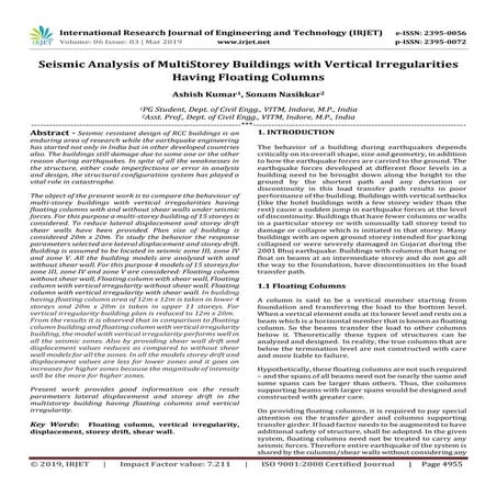 IRJET- Seismic Analysis of Multistorey Buildings with Vertical Irregularities...