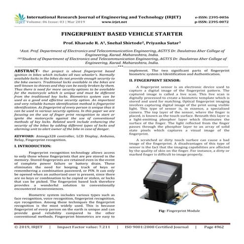 IRJET-  	  Fingerprient based Vehicle Starter