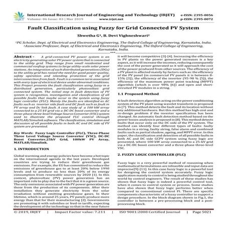IRJET- Fault Classification using Fuzzy for Grid Connected PV System