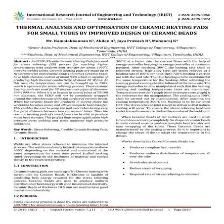 IRJET- Thermal Analysis and Optimisation of Ceramic Heating Pads for Small Tu...