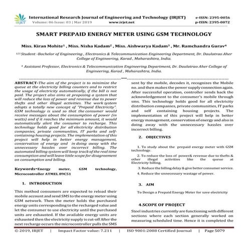 IRJET- Smart Prepaid Energy Meter using GSM Technology