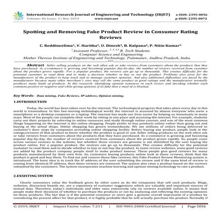 IRJET- Spotting and Removing Fake Product Review in Consumer Rating Reviews