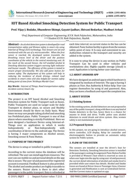 IRJET- IoT based Alcohol Smocking Detection System for Public Transport