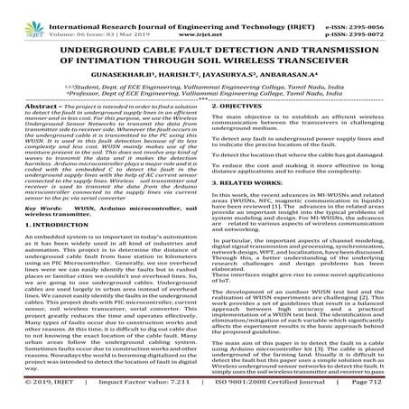 IRJET-  	  Underground Cable Fault Detection and Transmission of Intimation t...