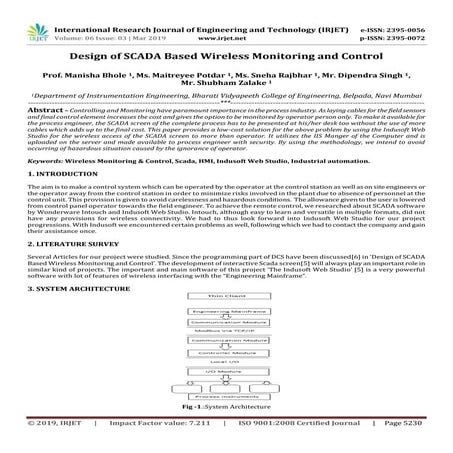 IRJET- Design of SCADA based Wireless Monitoring and Control