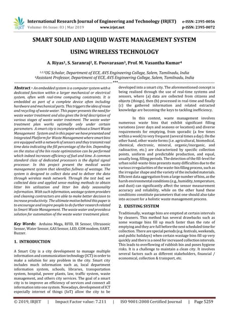IRJET- Smart Solid and Liquid Waste Management System using Wireless Technology