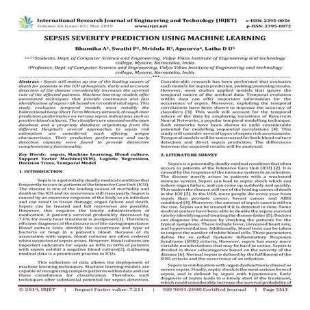 IRJET-  	  Sepsis Severity Prediction using Machine Learning