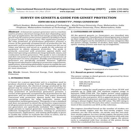 IRJET- Survey on Gensets & Guide for Genset Protection