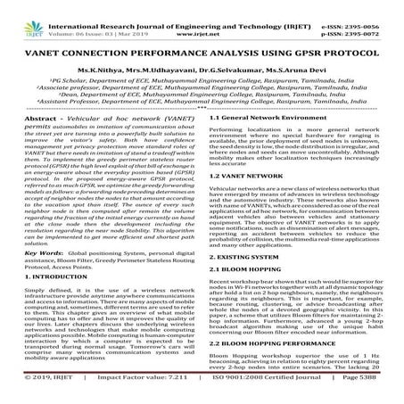 IRJET- Vanet Connection Performance Analysis using GPSR Protocol