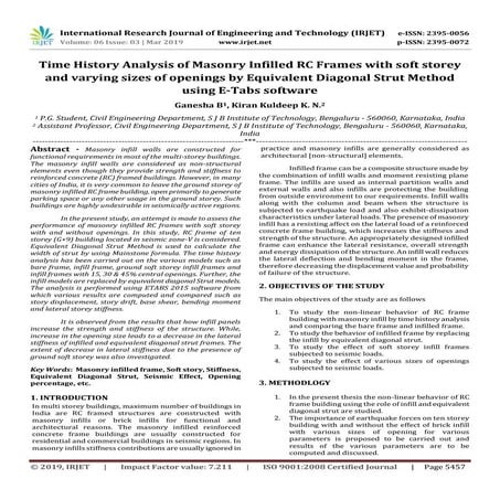 IRJET-  	  Time History Analysis of Masonry Infilled RC Frames with Soft Stor...