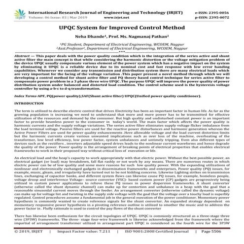 IRJET- UPQC System for Improved Control Method