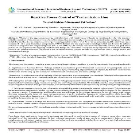 IRJET-  	  Reactive Power Control of Transmission Line