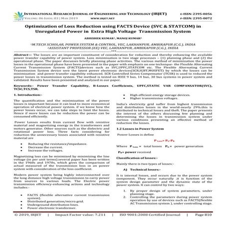 IRJET-  	  Optimization of Loss Reduction using FACTS Device (SVC & STATCOM) ...