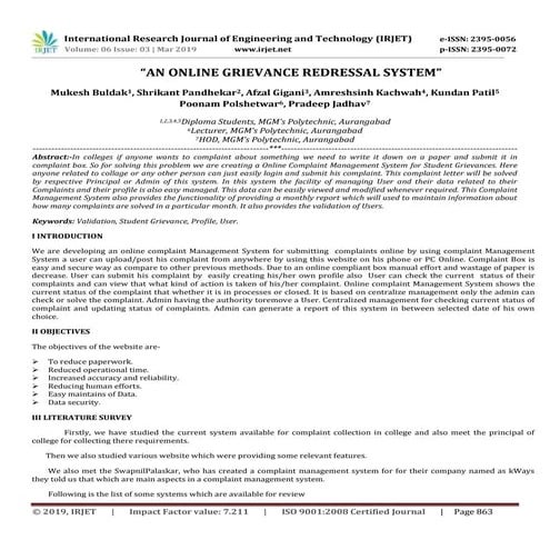 IRJET-  	  An Online Grievance Redressal System
