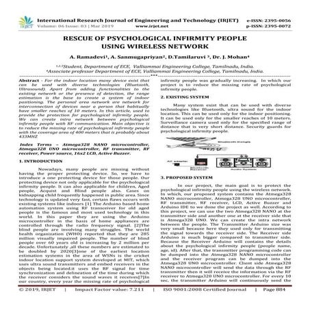 IRJET- Rescue of Psycological Infirmity People using Wirless Network