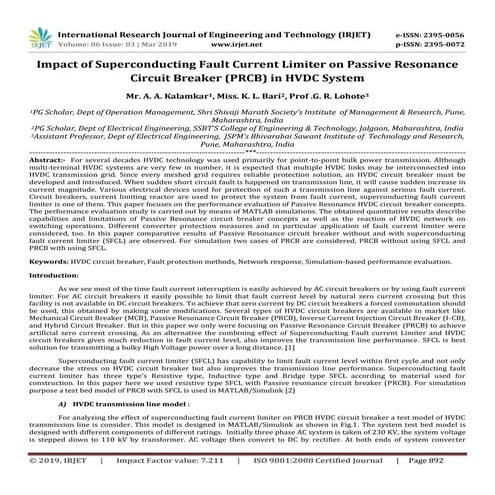 IRJET- Impact of Superconducting Fault Current Limiter on Passive Resonance C...