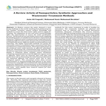 Nanotechnology for Water Treatment | PPTX