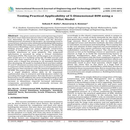 IRJET-  	  Testing Practical Applicability of 5-Dimensional BIM using a Pilot...