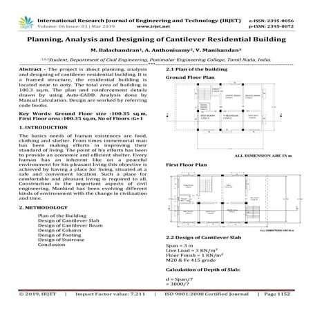 IRJET- Planning, Analysis and Designing of Cantilever Residential Building
