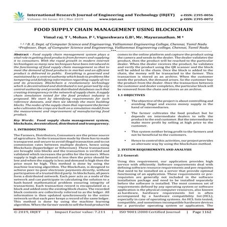 IRJET- Food Supply Chain Management using Blockchain