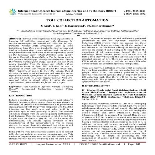 IRJET-  	  Toll Collection Automation