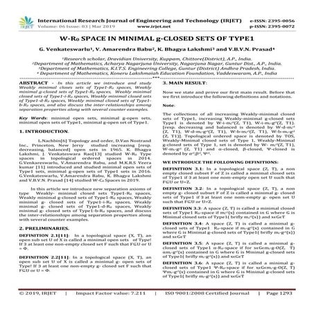 IRJET- W-R0 Space in Minimal G-Closed Sets of Type1