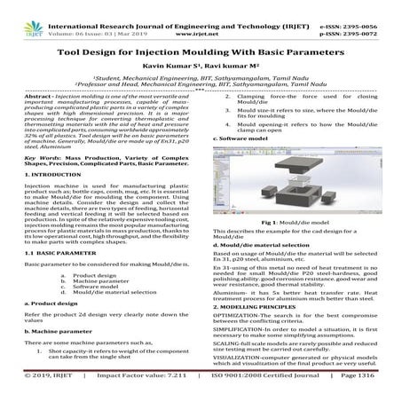 IRJET- Tool Design for Injection Moulding with Basic Parameters