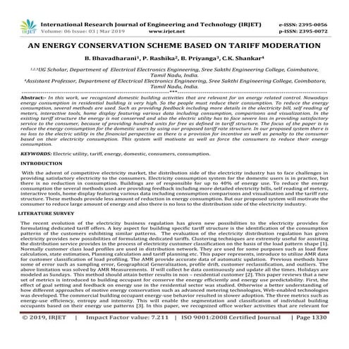 IRJET- An Energy Conservation Scheme based on Tariff Moderation