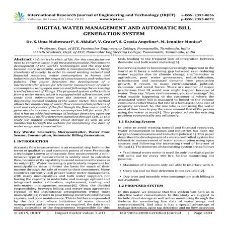 IRJET-  	  Digital Water Management and Automatic Bill Generation System