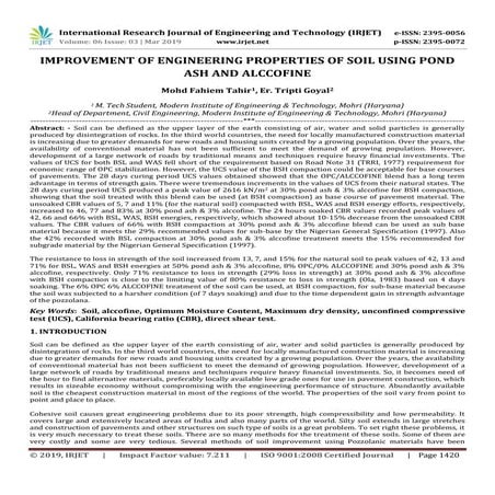 IRJET- Improvement of Engineering Properties of Soil using Pond ASH and Alcco...