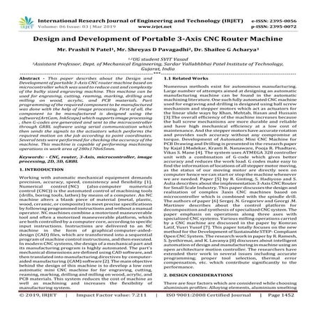 IRJET- Design and Development of Portable 3-Axis CNC Router Machine