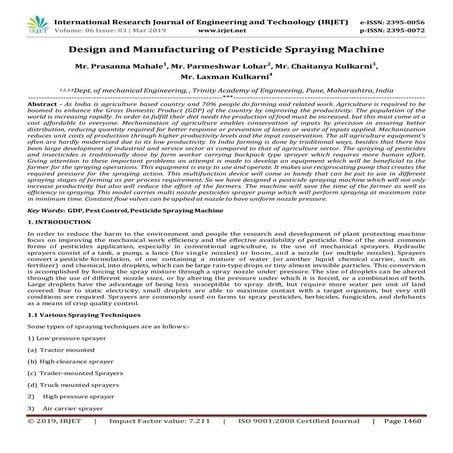 IRJET- Design and Manufacturing of Pesticide Spraying Machine