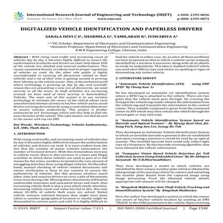 IRJET-  	  Digitalized Vehicle Identification and Paperless Drivers