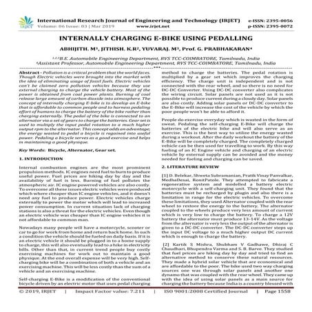 IRJET-  	  Internally Charging E-Bike using Pedalling