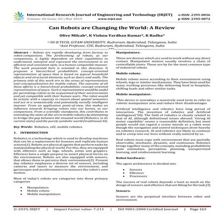 IRJET- Can Robots are Changing the World: A Review