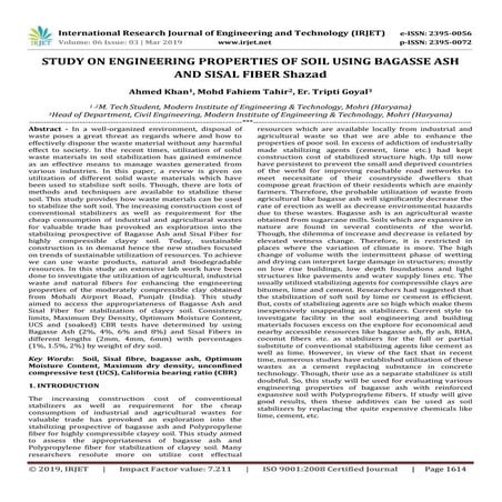 IRJET- Study on Engineering Properties of Soil using Bagasse Ash and Sisal Fiber