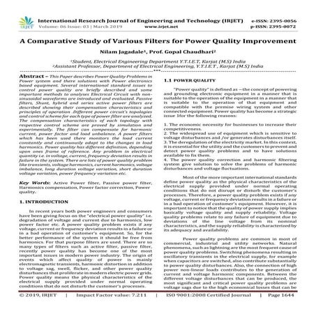 IRJET- A Comparative Study of Various Filters for Power Quality Improvement