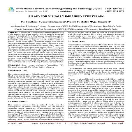 IRJET- An Aid for Visually Impaired Pedestrain