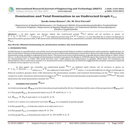 IRJET-  	  Domination and Total Domination in an Undirected Graph