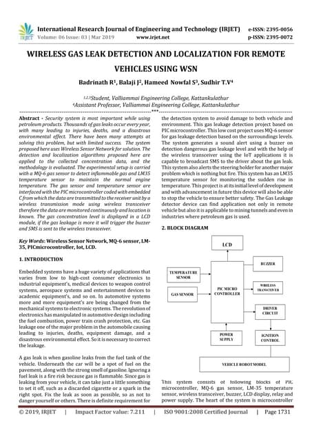 IRJET- Wireless Gas Leak Detection and Localization for Remote Vehicles using...