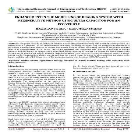 IRJET- Enhancement in the Modelling of Braking System with Regenerative Metho...