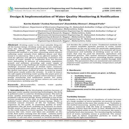 IRJET- Design & Implementation of Water Quality Monitoring & Notification System