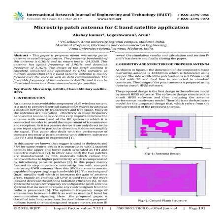 IRJET- Microstrip Patch Antenna for C Band Satellite Application
