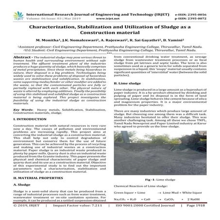 IRJET- Characterization, Stabilization and Utilization of Sludge as a Constru...